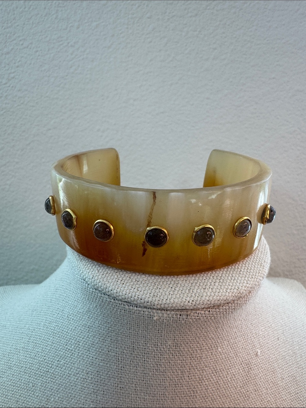 Horn-Style Cuff Bracelet with Brass Studs - Amber Tones